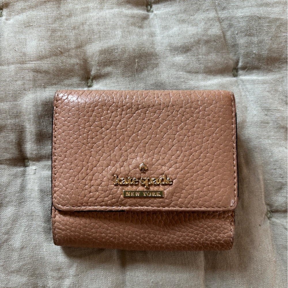 kate spade Brown Pebbled Leather Compact Wallet